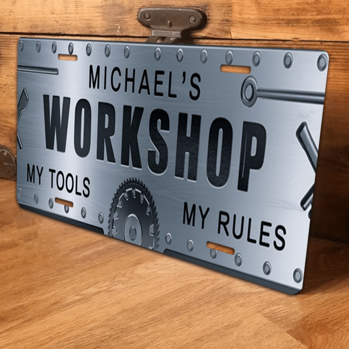 Workshop Tools And Names - パーソナライズされた名前入りワークショップアルミサイン 6x12インチ - カスタム素朴な工具メタルウォールアート、彼、お父さん、ガレージ、小屋の装飾へのギフト