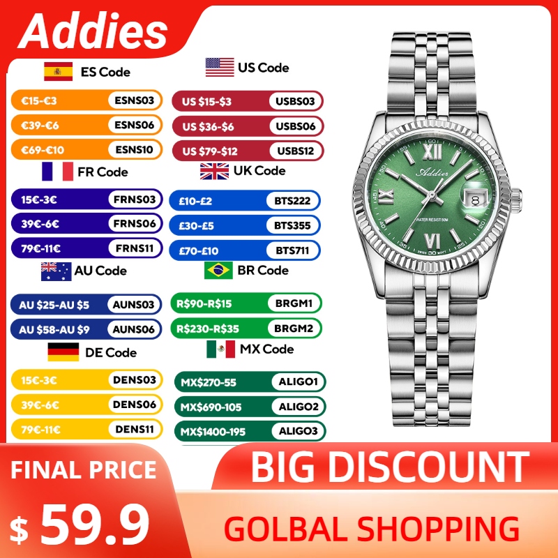 Tools Quality - Addies 高品質高級腕時計女性用サファイアガラス 316L ステンレス鋼 BGW9 発光
