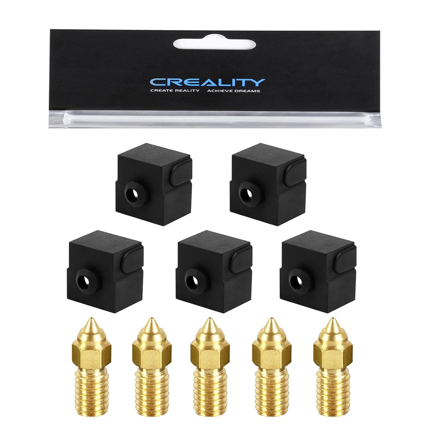 Creality Printer K1 - Creality Ender 3 V3 SE ノズル、5個のシリコンソック付き、高速真鍮ノズル