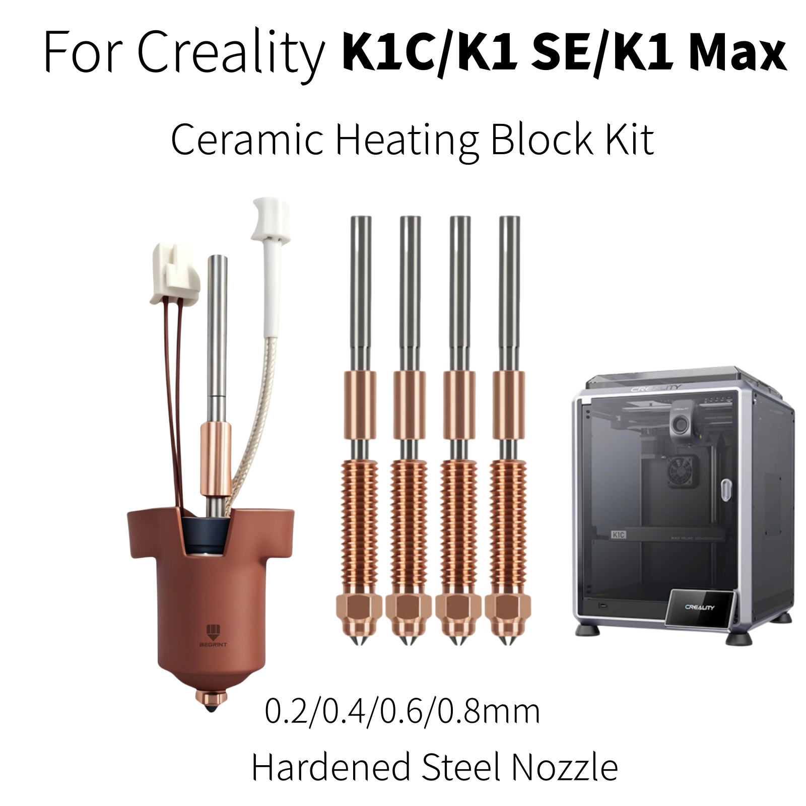 Creality Printer K1 - Creality K1C K1 MAX ホットエンド用セラミック加熱ブロック、クイックスワップノズル 0.2-0.8